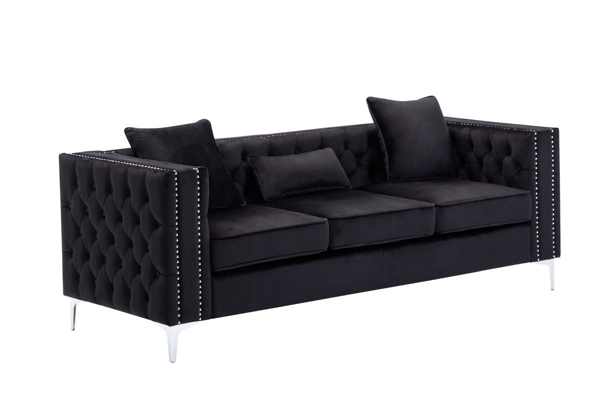 Lorreto 86"W Black Velvet Sofa
