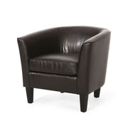 Faux Leather Club Chair With Curved Backrest - Brown