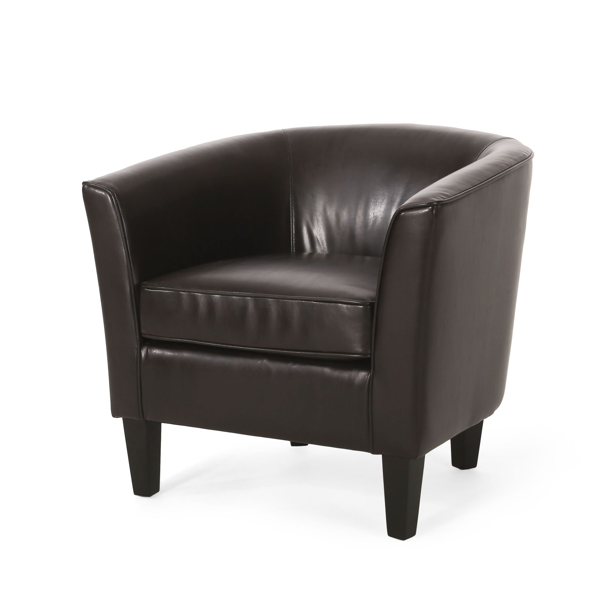 Faux Leather Club Chair With Curved Backrest - Brown