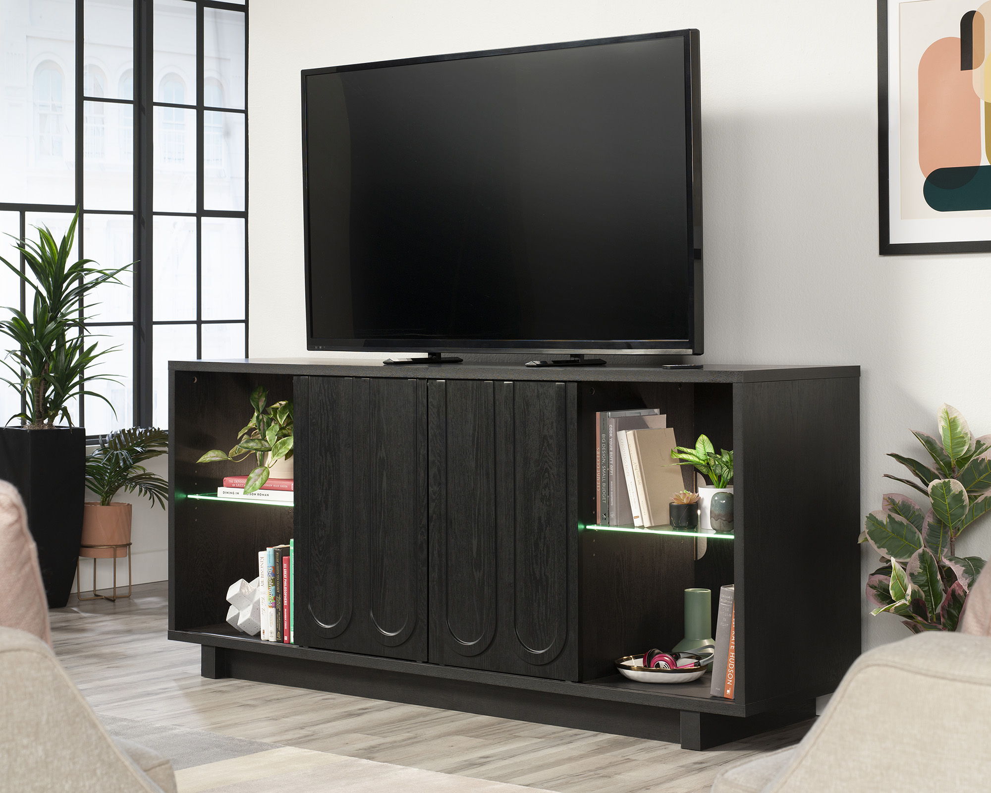 Contemporary TV Credenza in Raven Oak