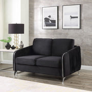 Hathaway 54"W Black Velvet Modern Chic Loveseat Couch