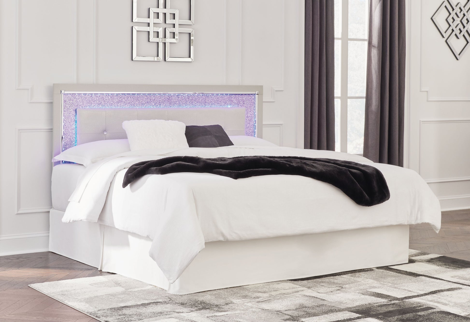 Signature Design by Ashley® Zyniden - Silver - King Upholstered Panel Headboard | Meri Furniture