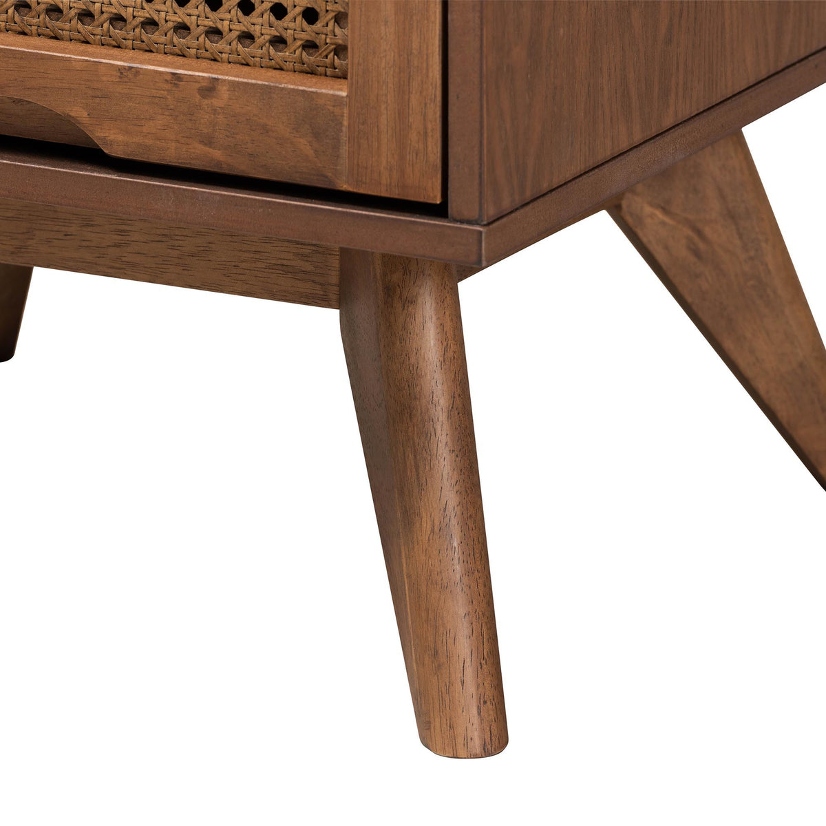 Melora Mid-Century Modern Walnut Brown Finished Wood and Rattan Twin Size 3-Piece Bedroom Set