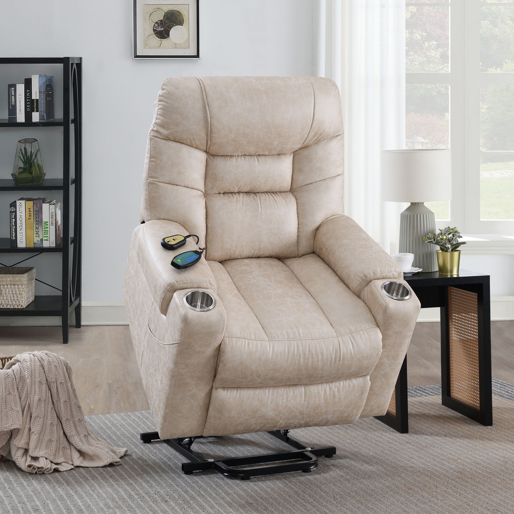 Nairi - Leather Aire Power Motion Recliner With Lift Heating Massage Function - Ivory