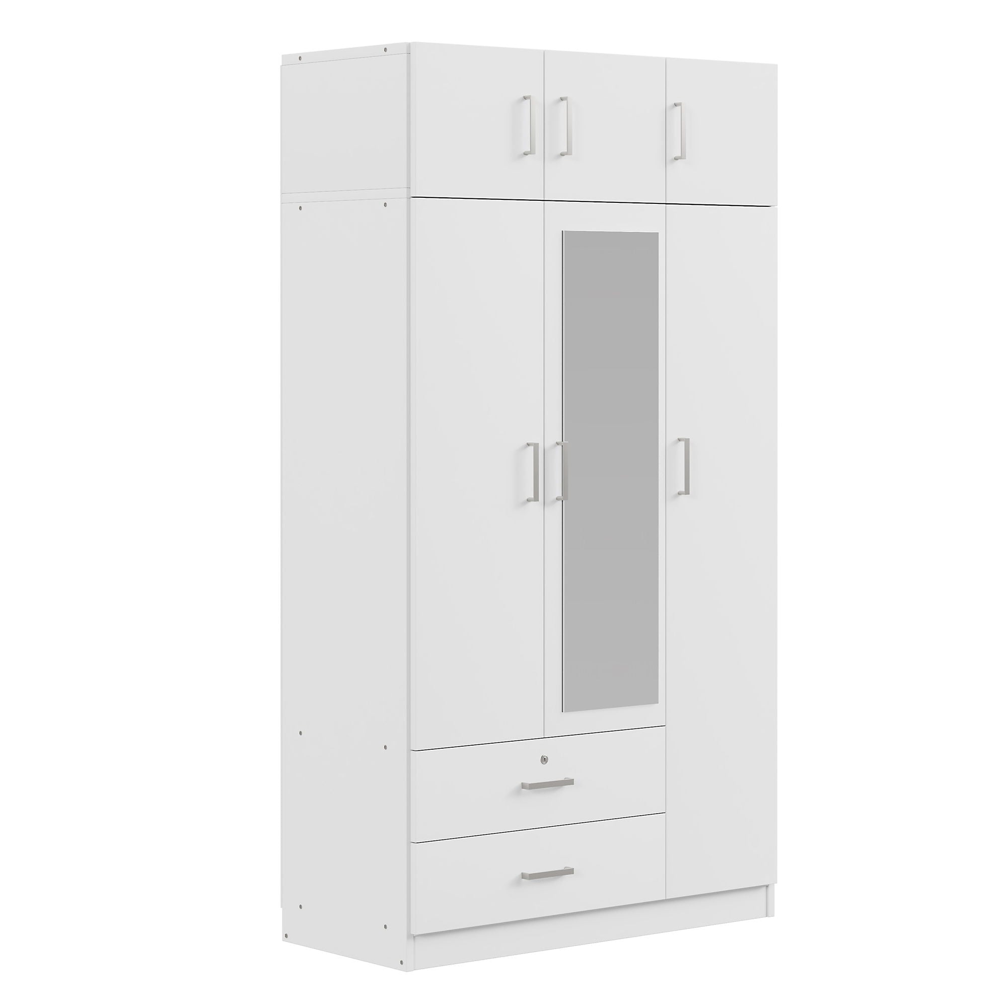 Modern 3 Door Mirror Wardrobe With 2 Drawers And Top Cabinet
