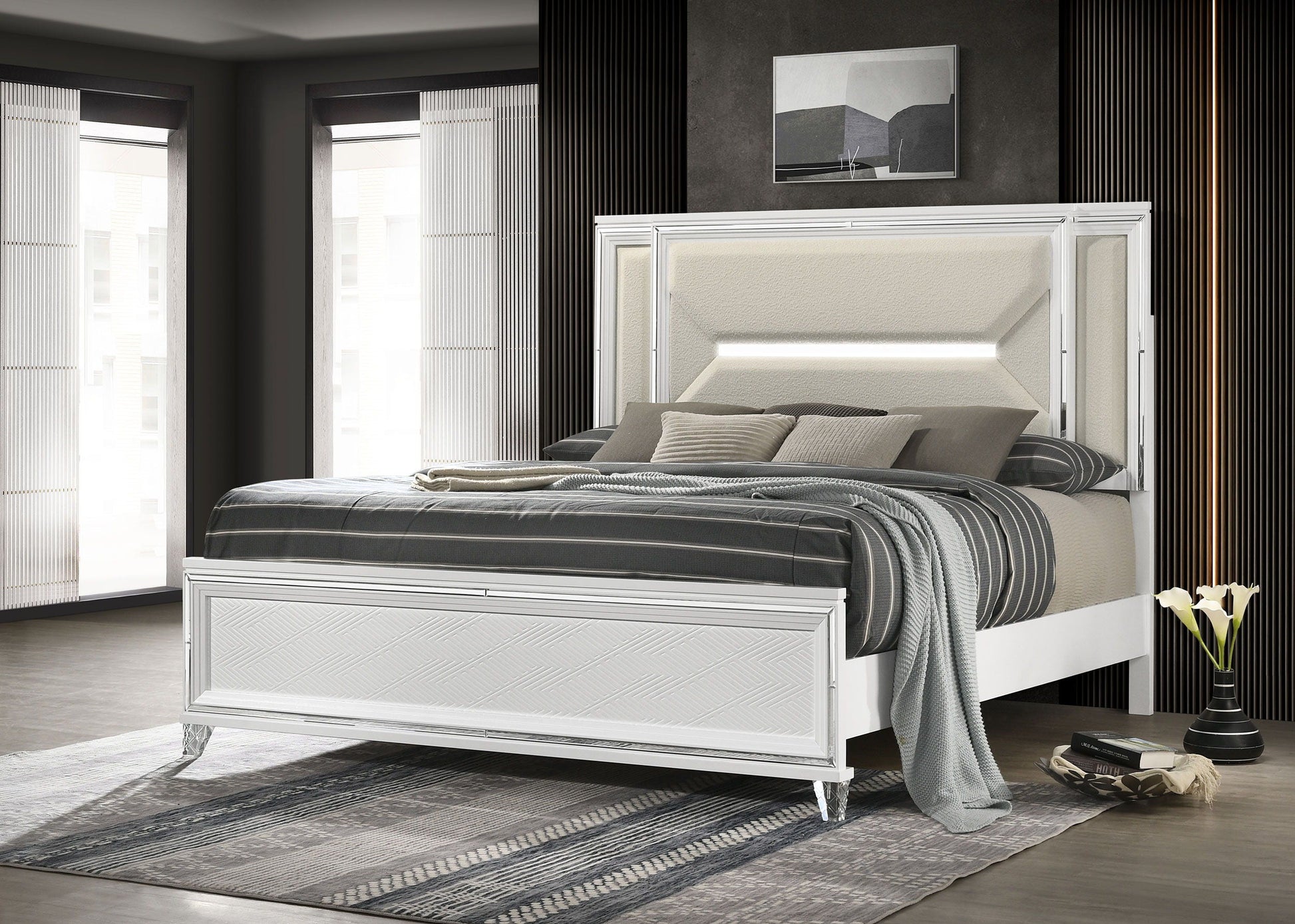 Coaster Fine Furniture Marmore - Panel Bed LED Headboard | Meri Furniture