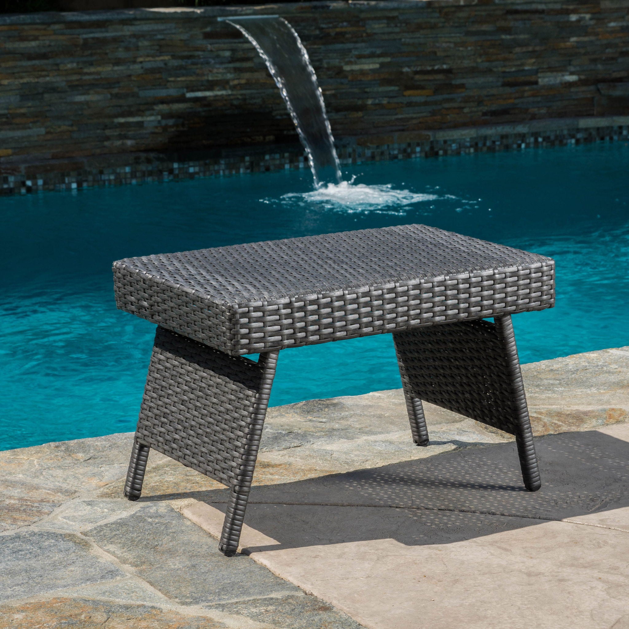 Outdoor Wicker Table With Rectangular Tabletop - Gray