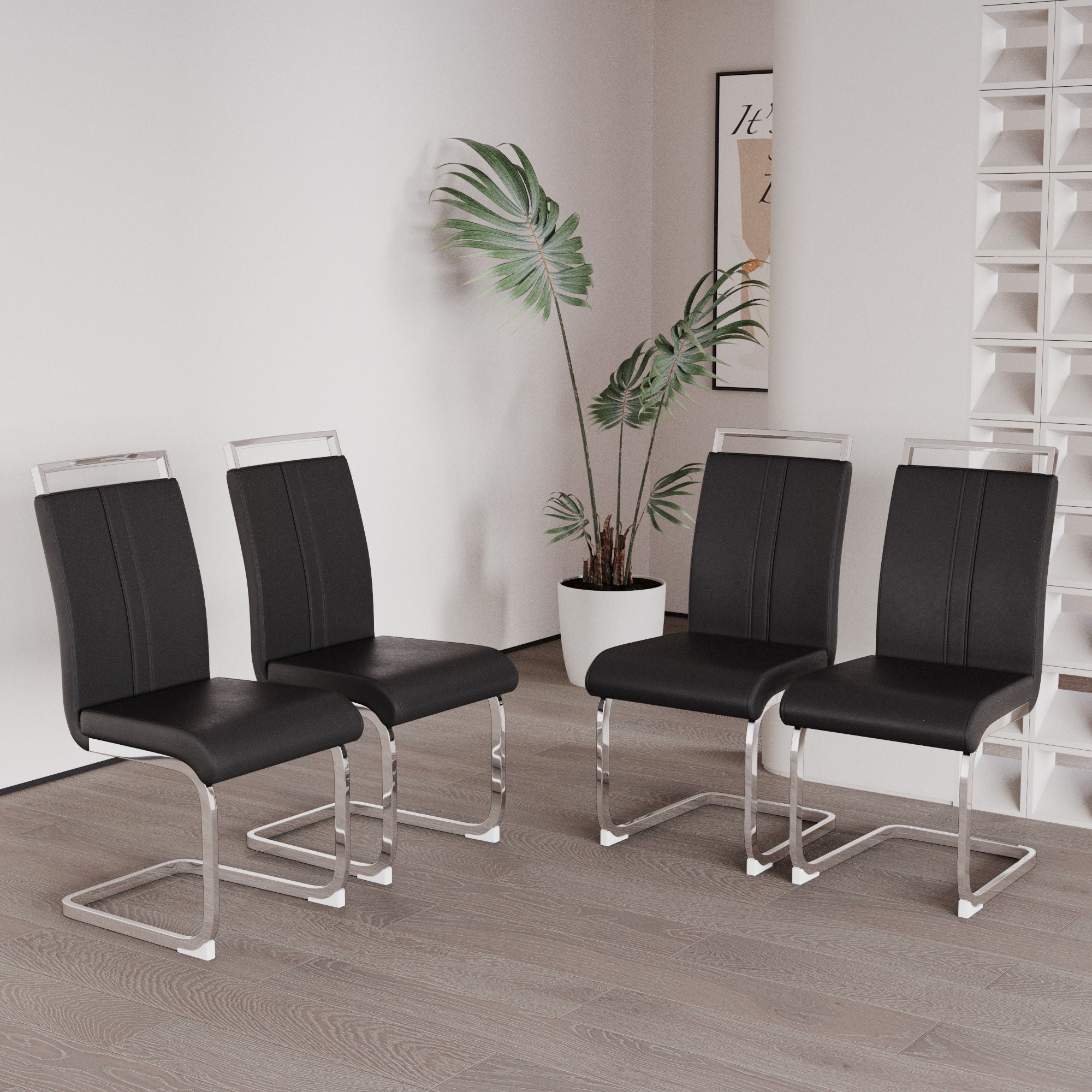 Modern Dining Chairs With Padded Seat, High Back