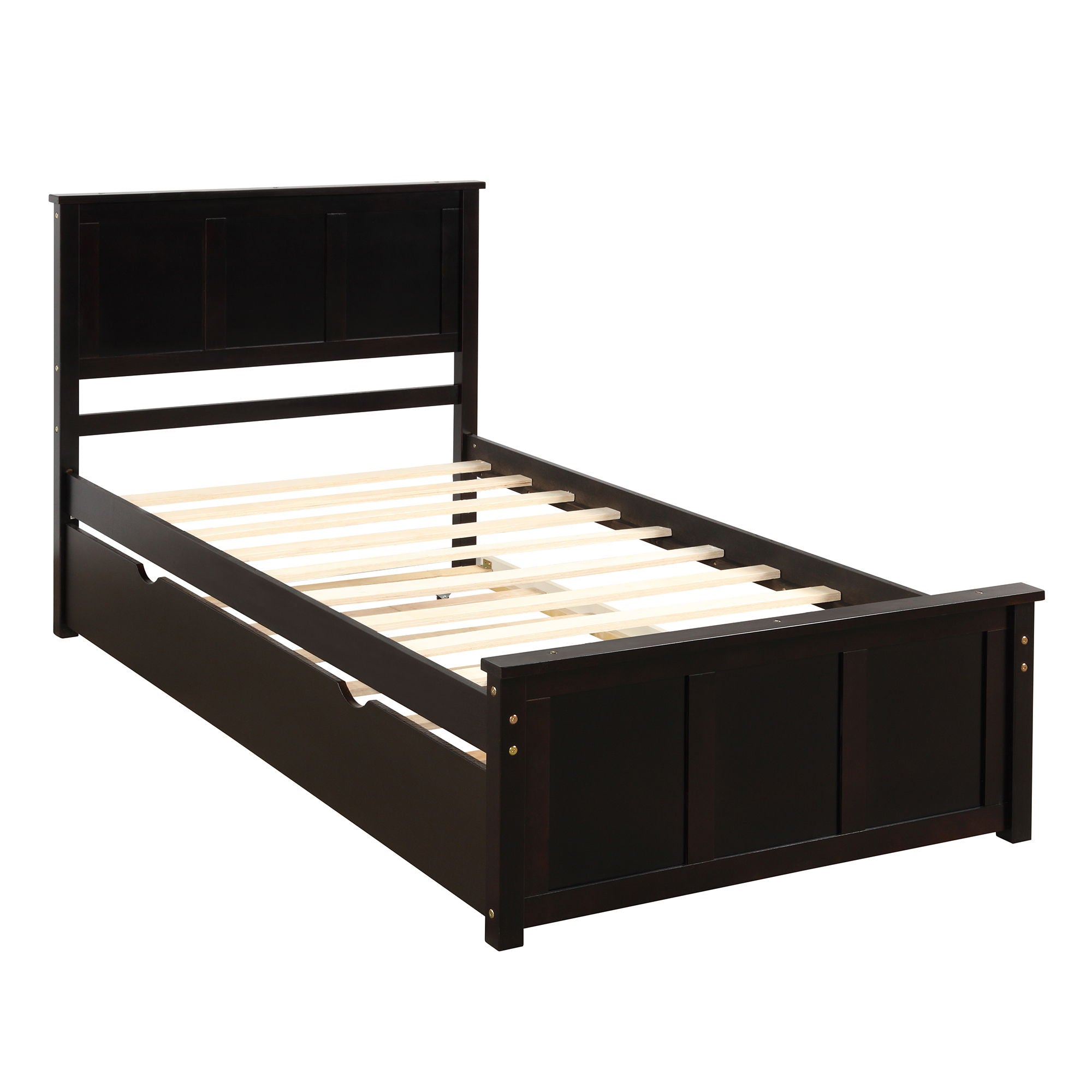 Platform Bed With Twin Trundle, Twin Size - Espresso