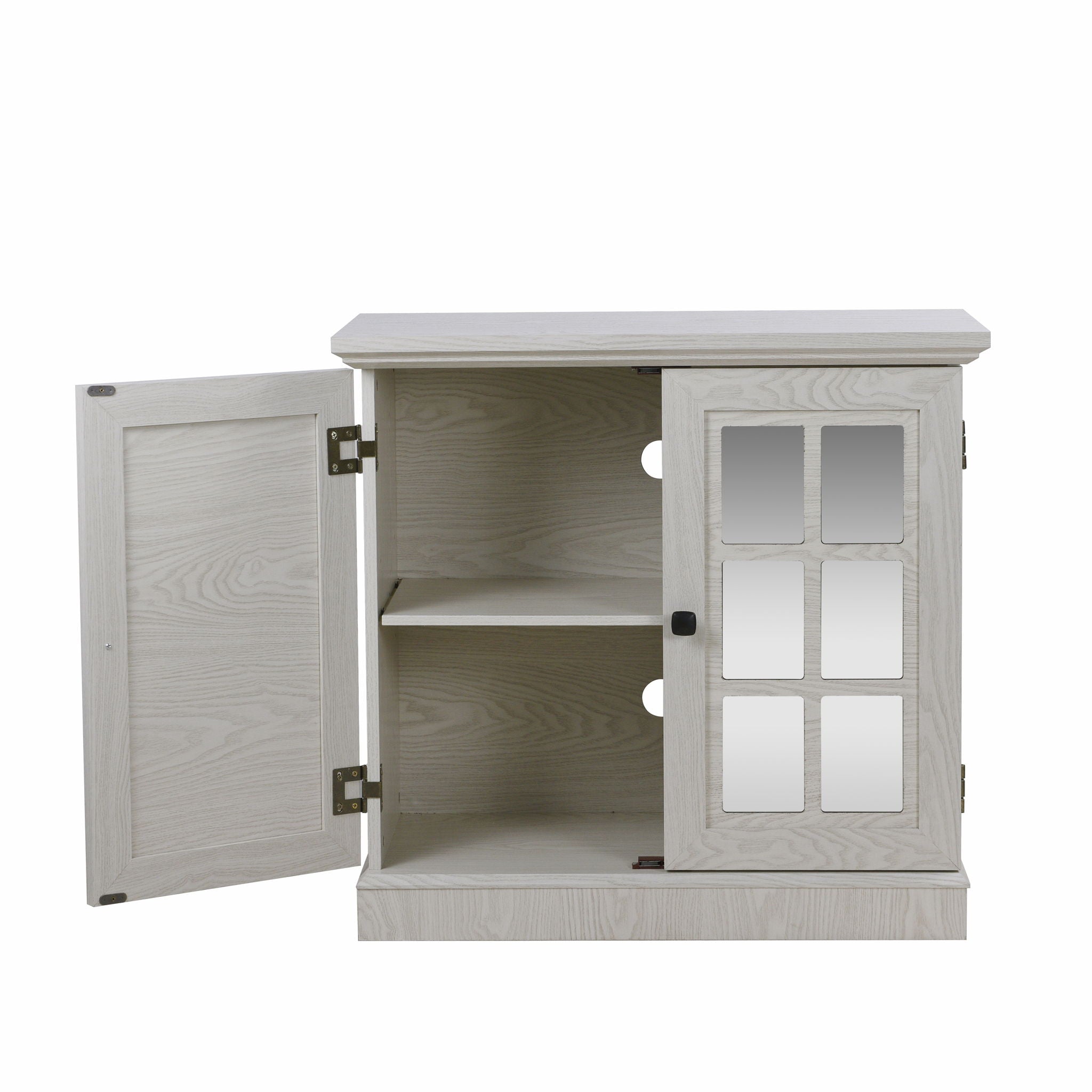 Sideboard Cabinet With Mirrored Doors, Adjustable Shelf, Metal Handles