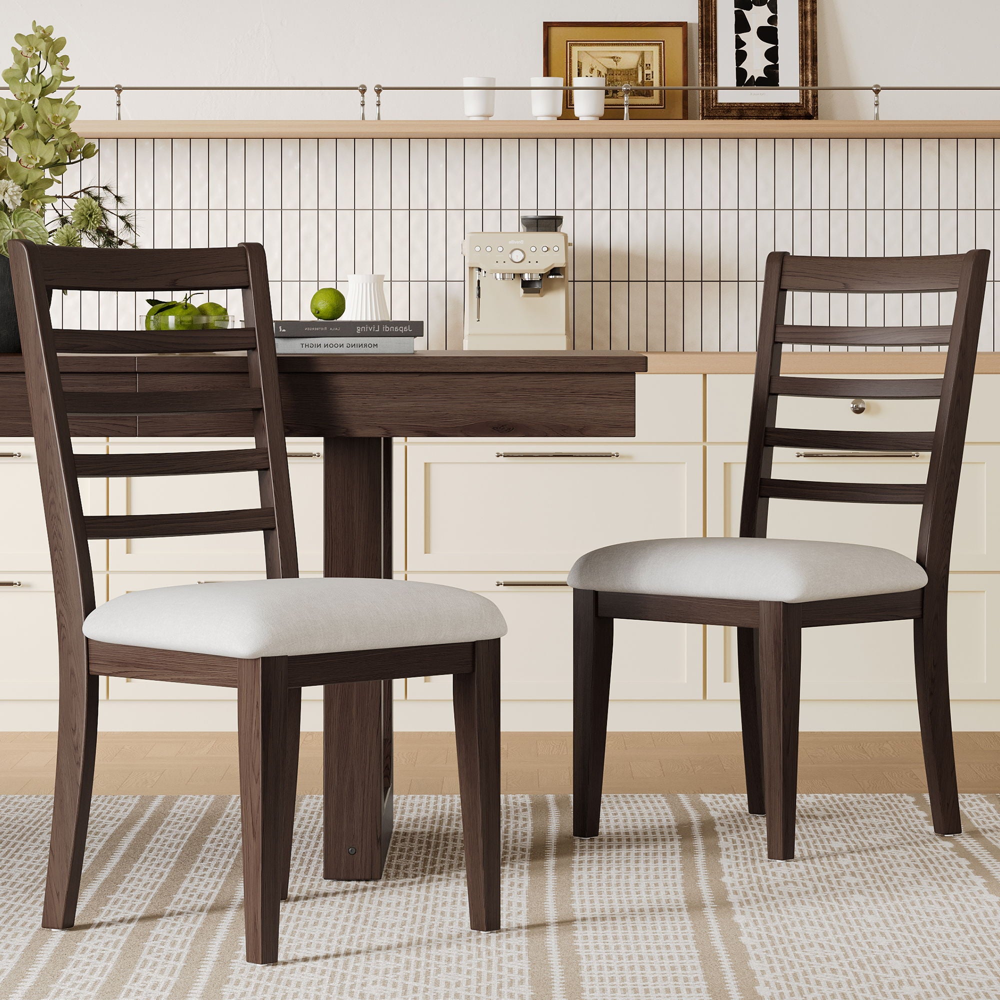 Upholstered Armless Chairs With High Ladder Back