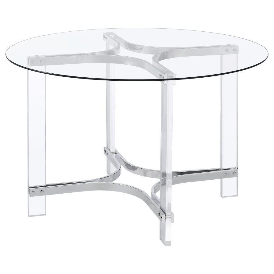Coaster Fine Furniture Keeling - Round Glass Top Acrylic Dining Table - Chrome | Meri Furniture