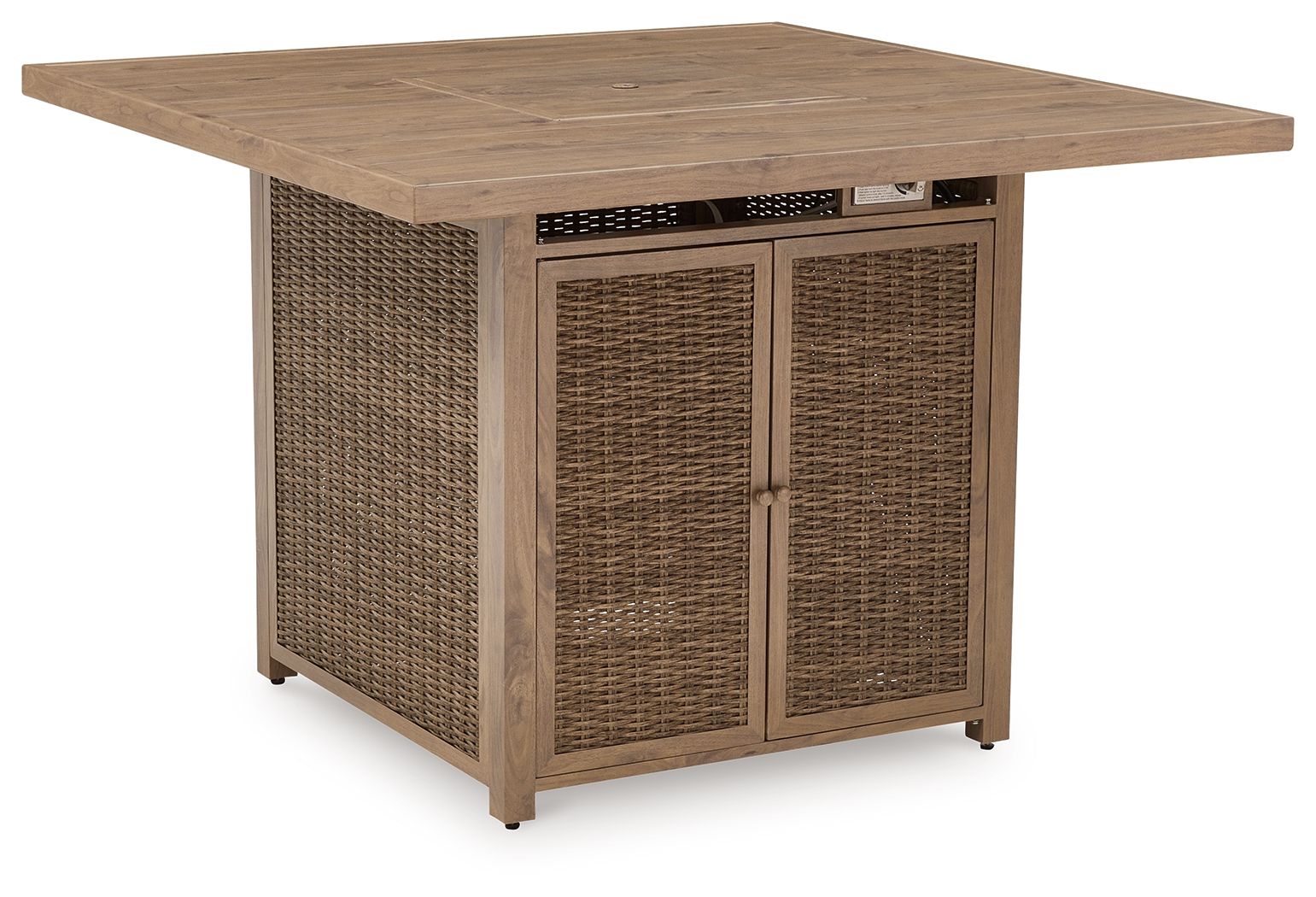 Signature Design by Ashley® Walton Bridge - Driftwood - Square Bar Table W/Fire Pit | Meri Furniture