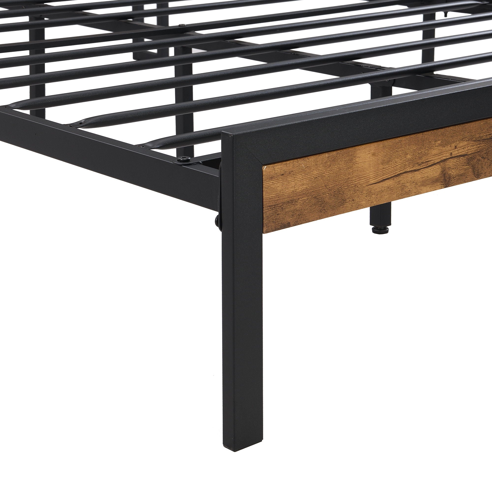 Platform Bed Frame With Wooden Headboard And Footboard, USB Liner