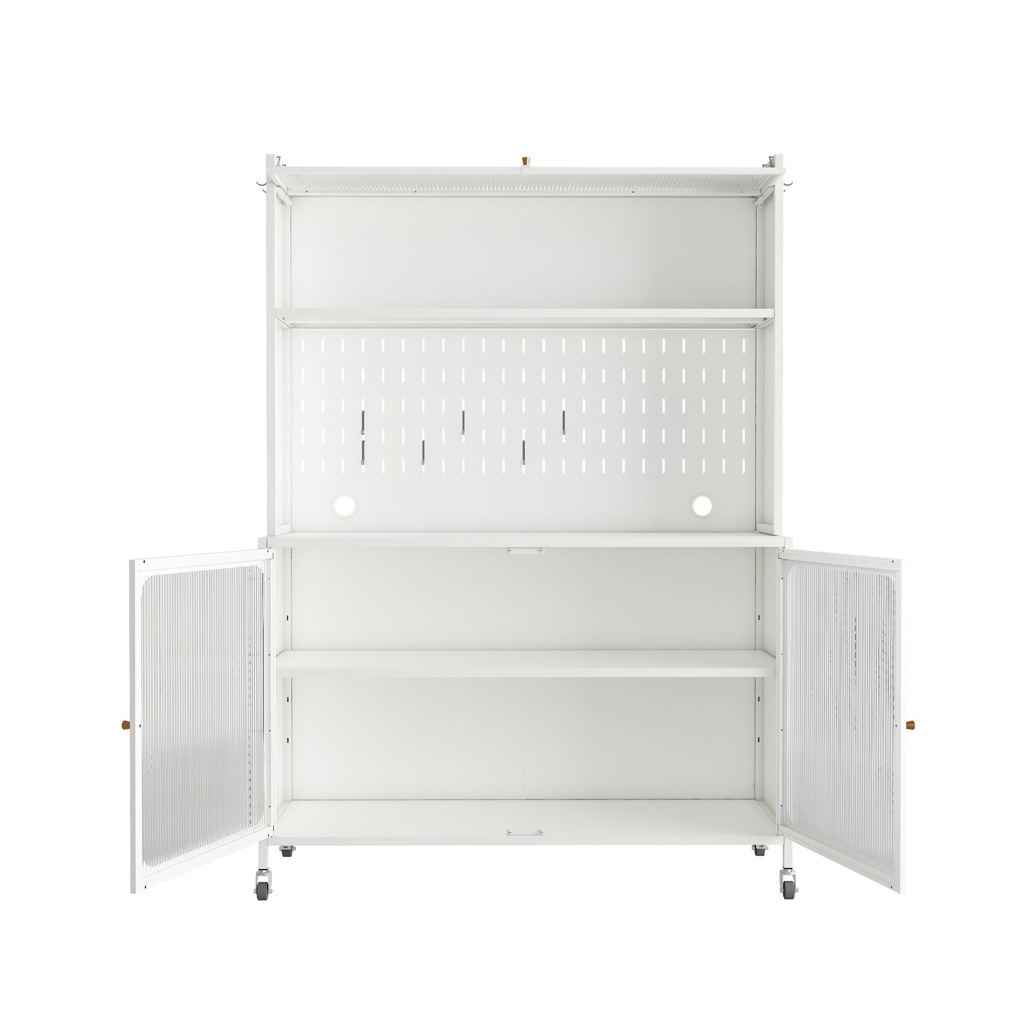 Contemporary Kitchen Pantry Cabinet With Glass Doors, Adjustable Shelves, Steel - Brushed Nickel