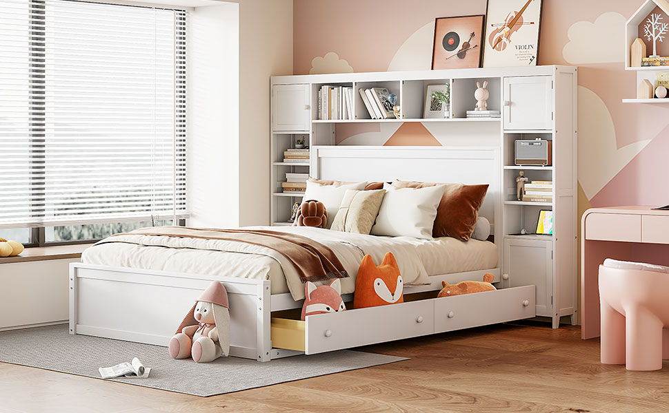 Bed With All In One Cabinet, Shelf And Sockets