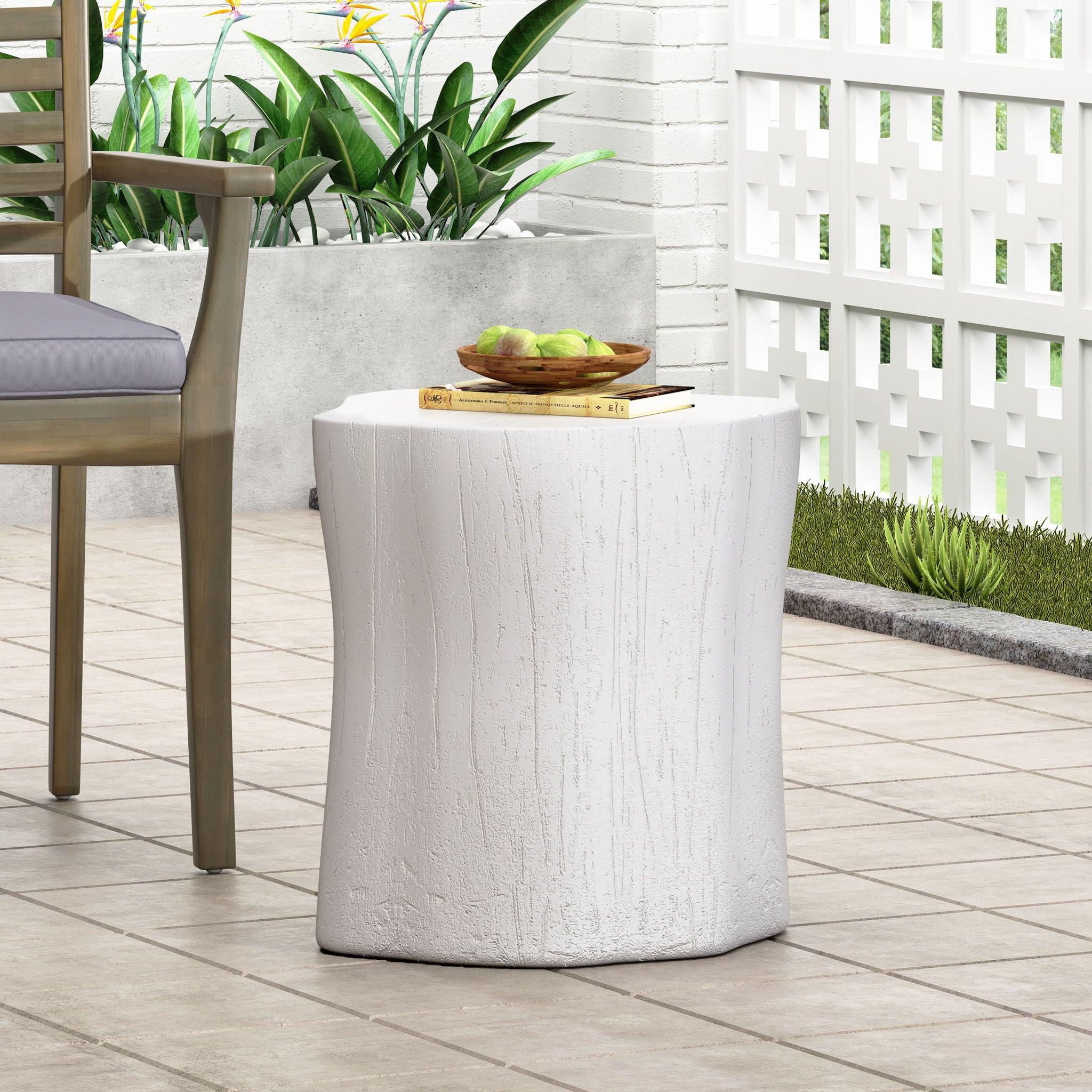 Outdoor, Lightweight Concrete Side Table - Antique White