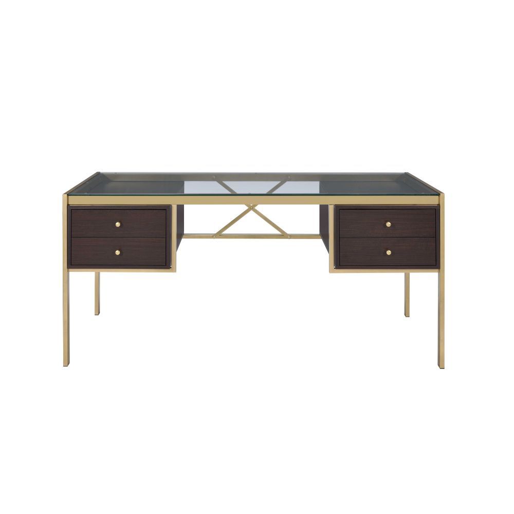 ACME Yumia - Desk - Gold & Clear Glass | Meri Furniture