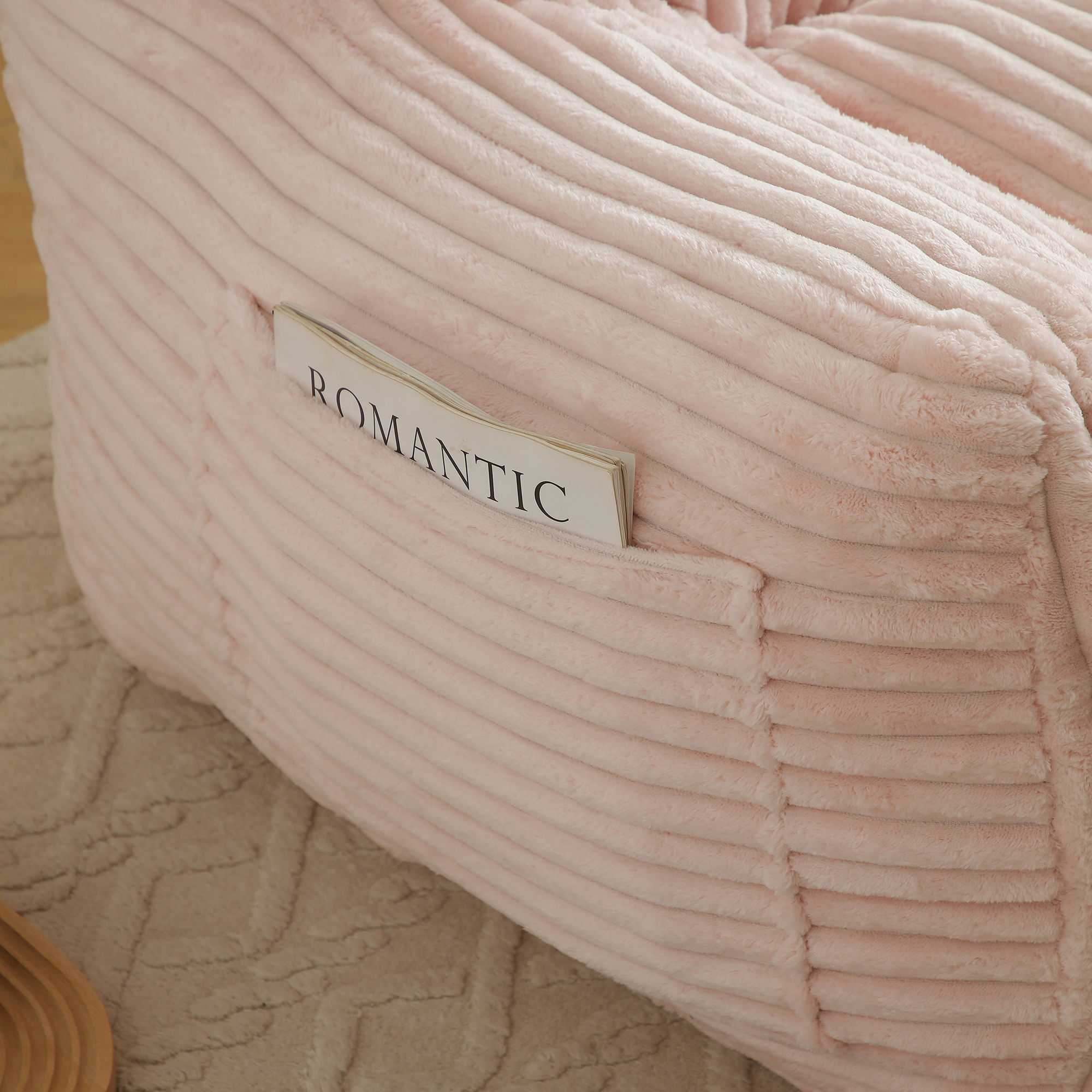 Giant Plush Bean Bag Chair With Armrests And Footstool