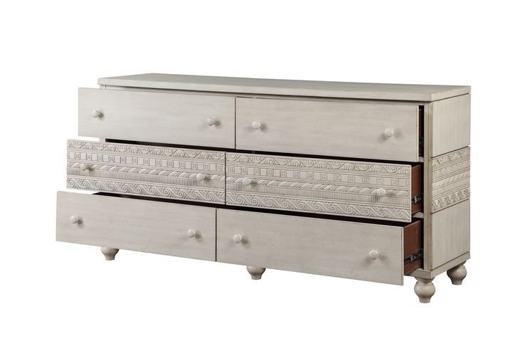 ACME Roselyne - Dresser - Antique White Finish | Meri Furniture