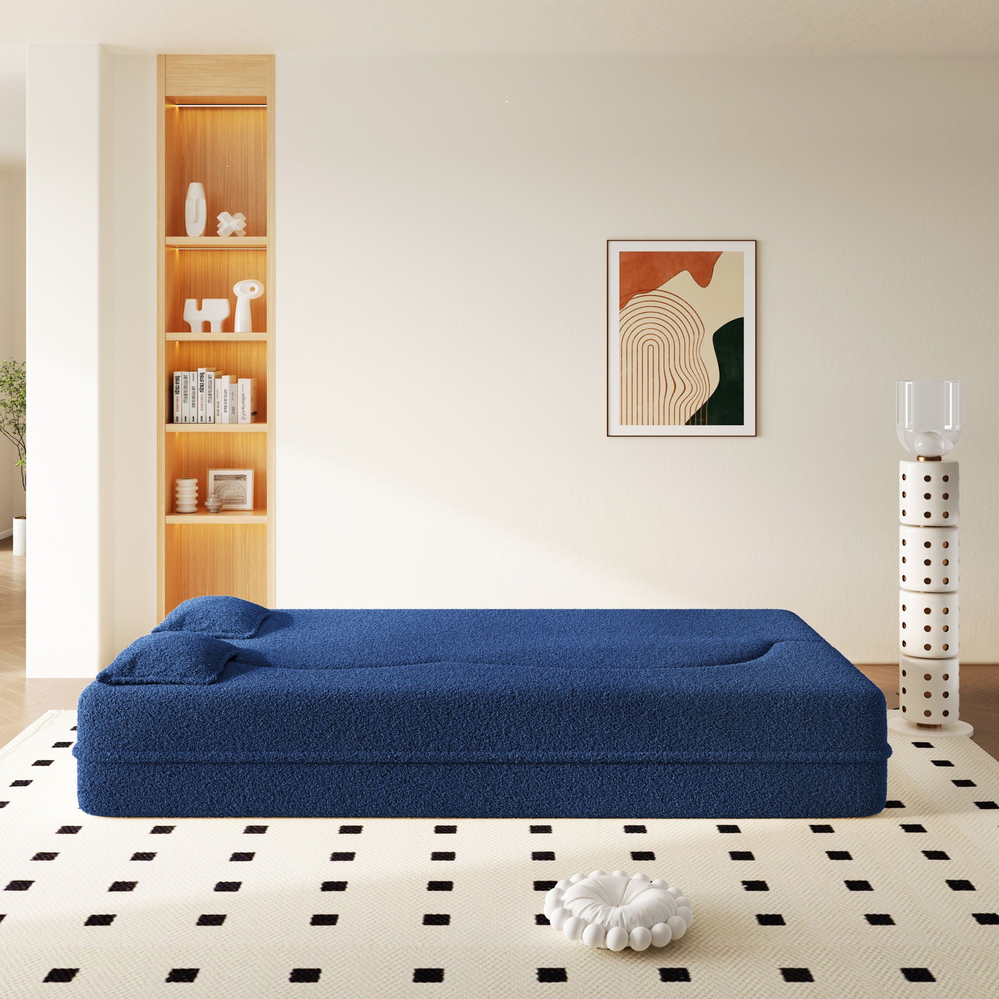 Modern Floor Sleeper Sofa Bed With 2 Pillows, Convertible Twin Size Folding Mattress For Living Room
