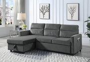 Ivy 81.5"W Dark Gray Velvet Reversible Sleeper Sectional Sofa with Storage Chaise and Side Pocket