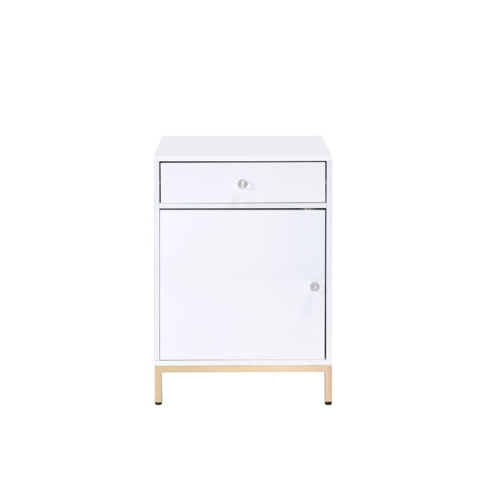 ACME Ottey - Cabinet - White High Gloss & Gold | Meri Furniture