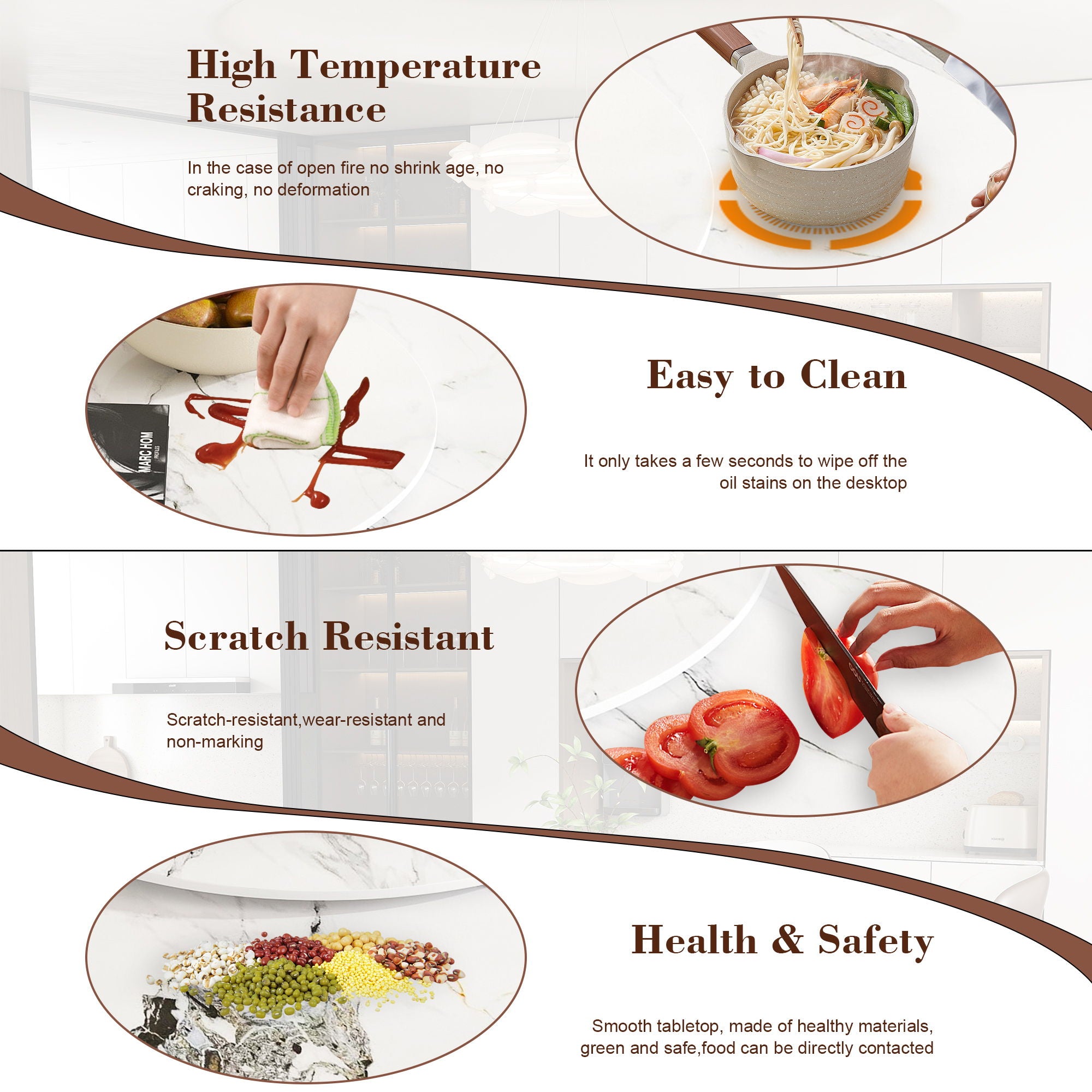 Round Dining Table With 360° Rotating Lazy Susan Scratch & Heat For Dining Room & Kitchen, Table Only - White