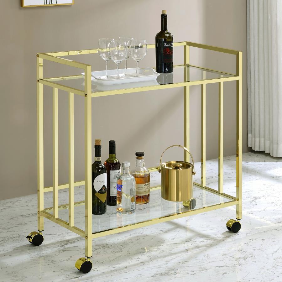 Coaster Fine Furniture Cara - 2-tier Rectangular Glass Shelf Metal Bar Cart | Meri Furniture