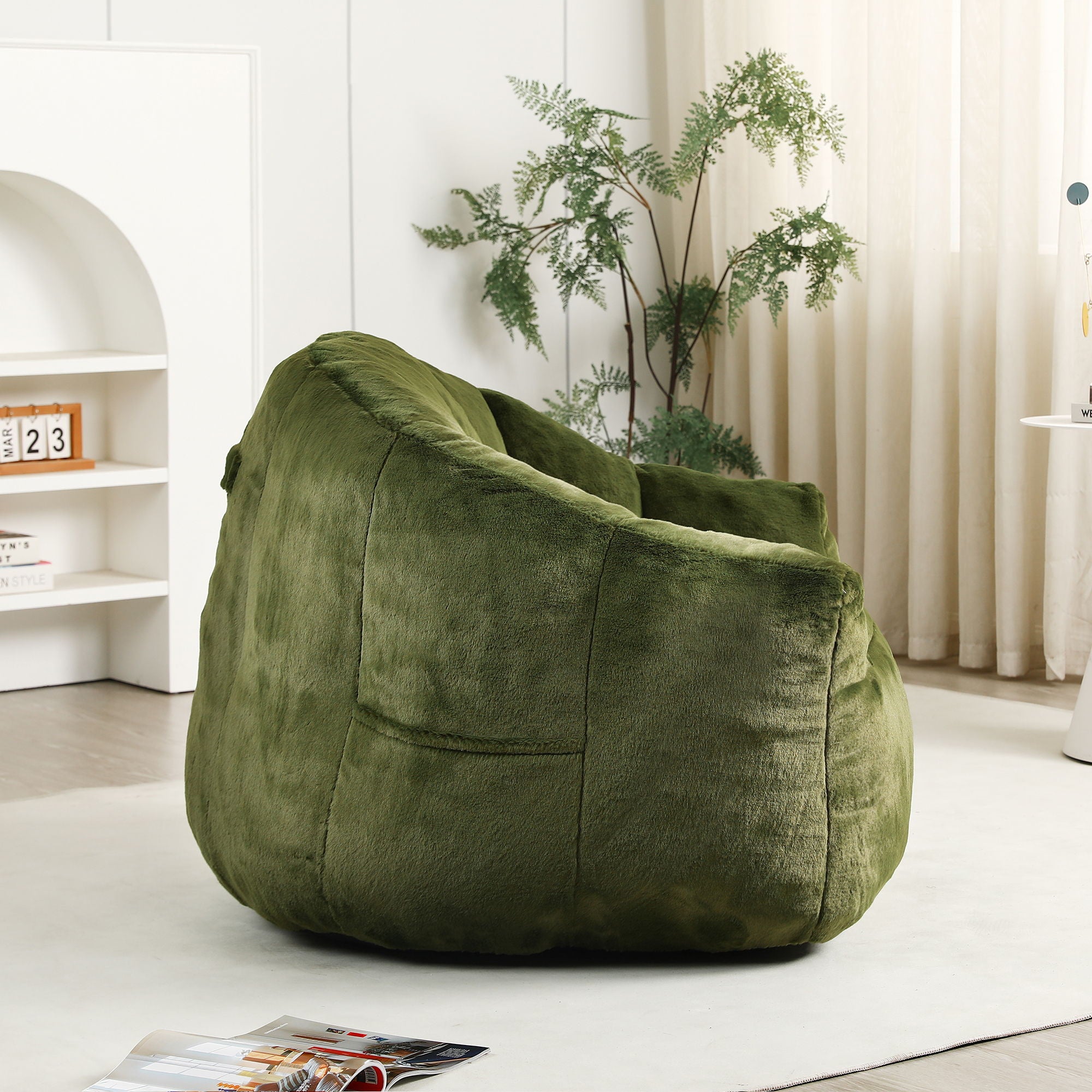 Beanbag Chair, Beanbag Sofa Chair With Armrests Stuffed High Density Foam