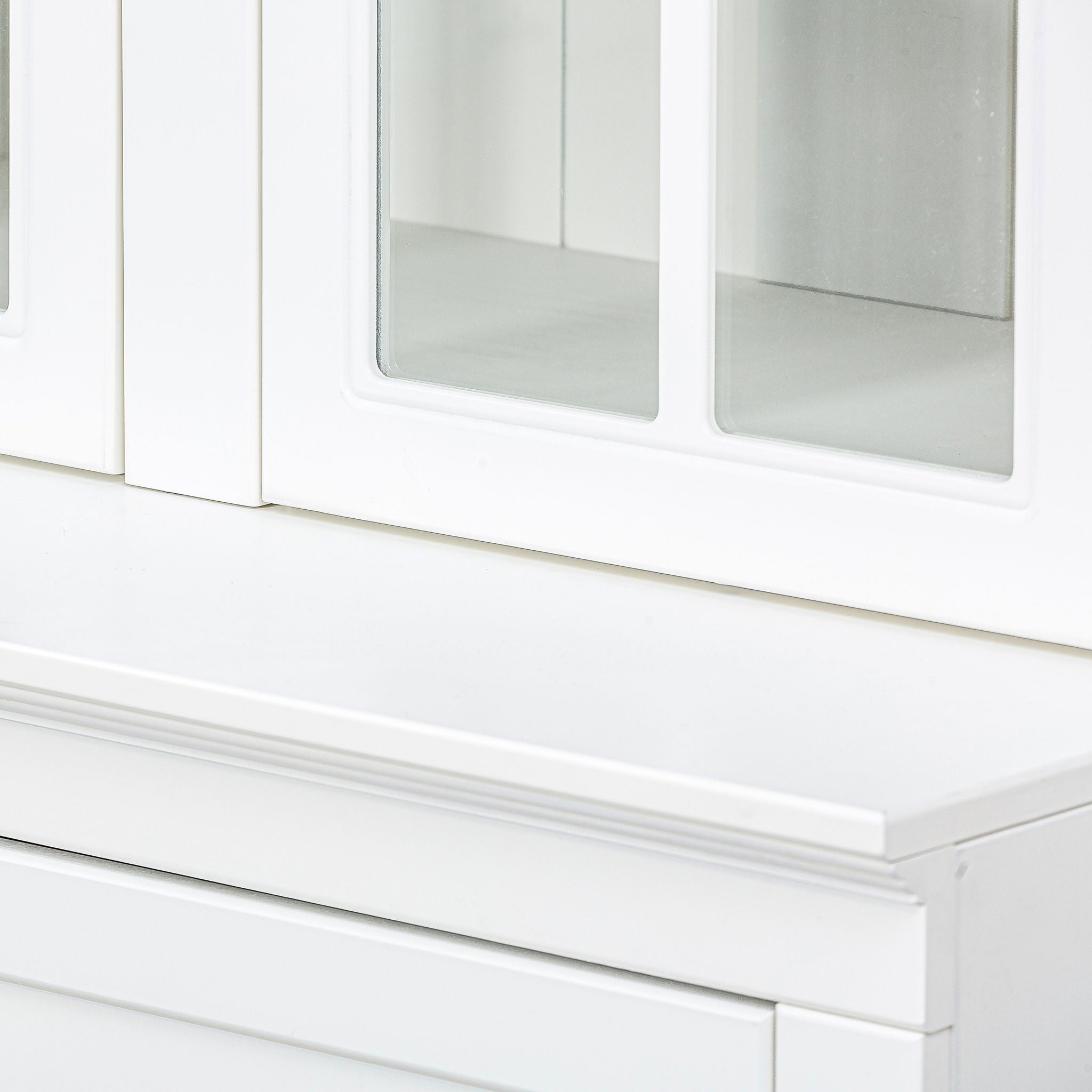 Retro Style Wall Suit With Glass Doors, 75.25" Tall Display Cabinets & Triangle Sided Bookshelves - White