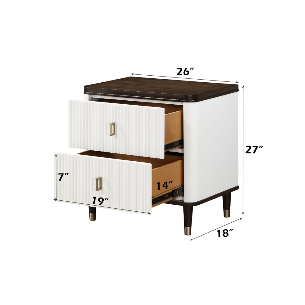 Carena - Nightstand With USB - White & Brown