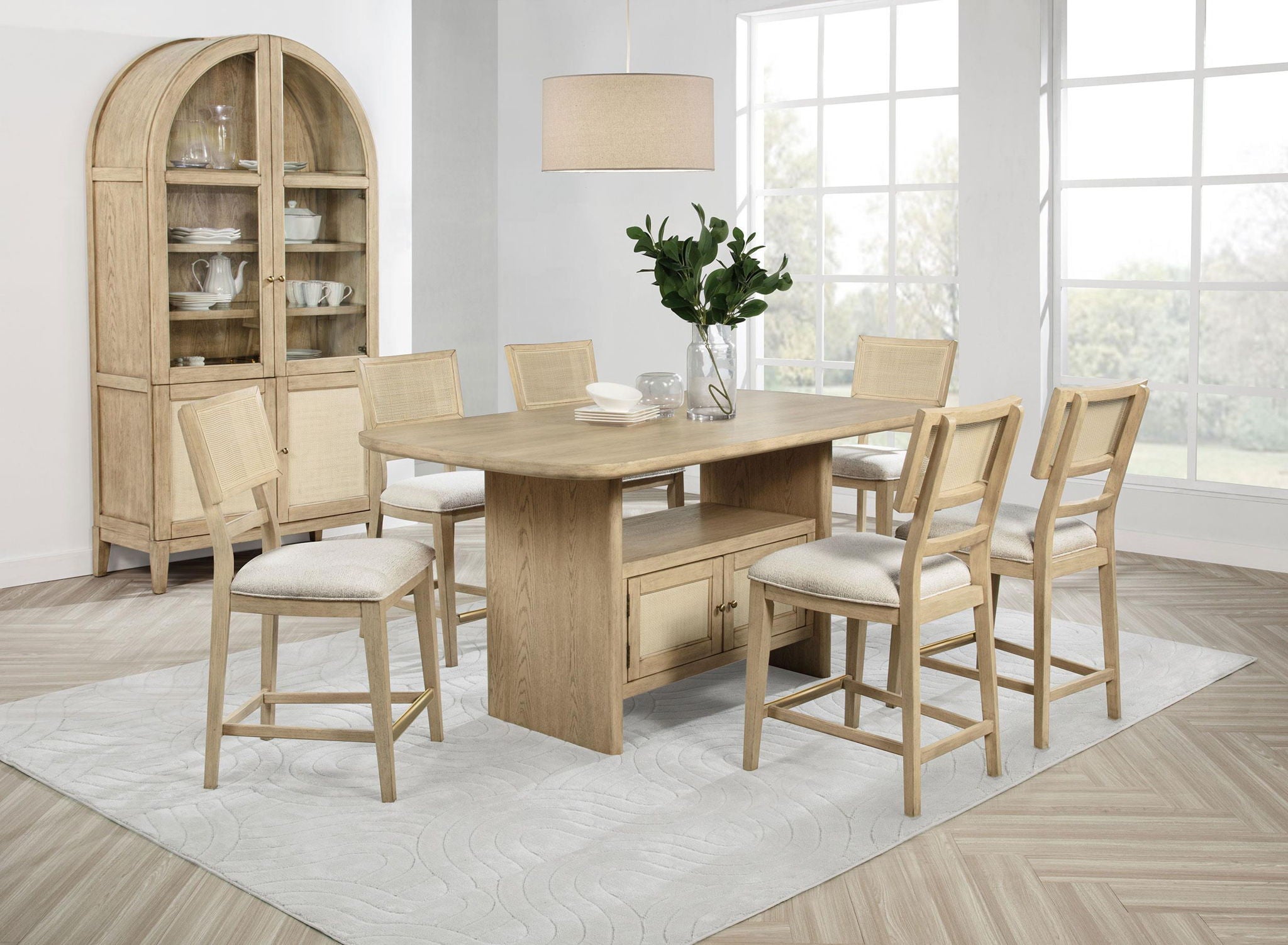 Kailani Rattan Cane Counter Side Chair Beige Oak (Set of 2)