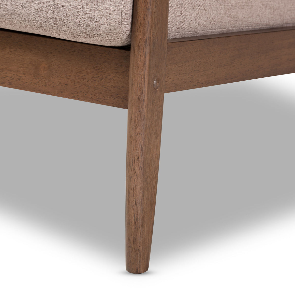 Venza Mid-Century Modern Walnut Wood Light Brown Fabric Upholstered Lounge Chair