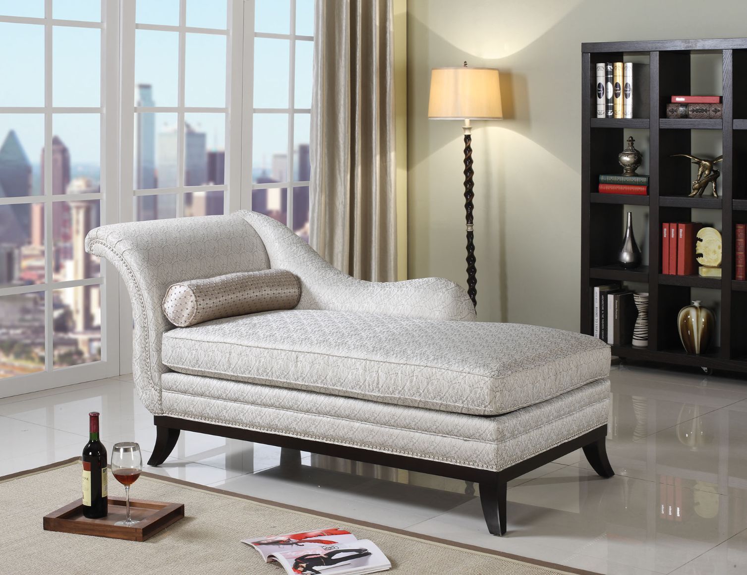 ACME Kimbra - Chaise - Beige Fabric & Dark Cherry | Meri Furniture