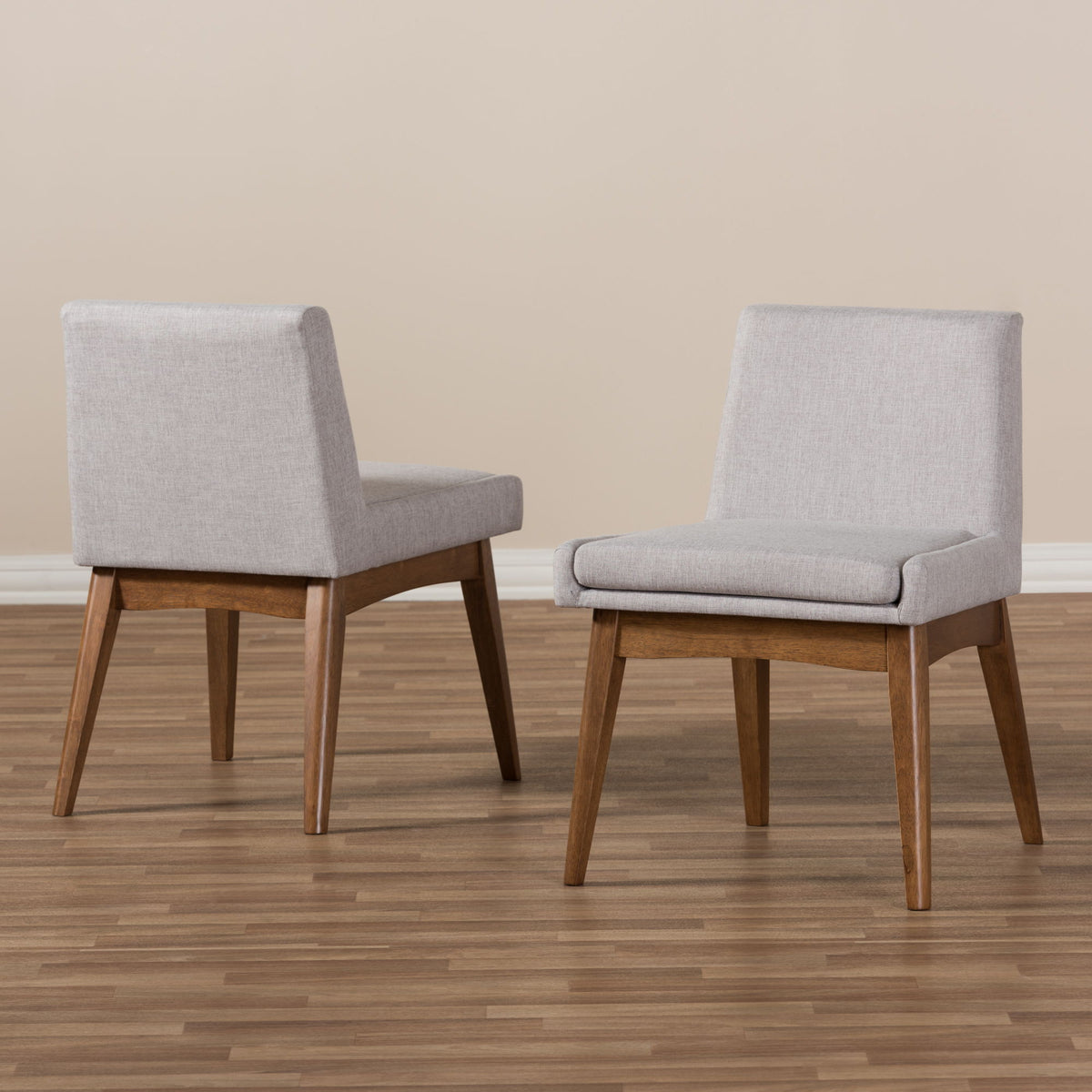 Nexus Mid-Century Modern Walnut Wood Finishing Greyish Beige Fabric Dining Side Chair (Set of 2)