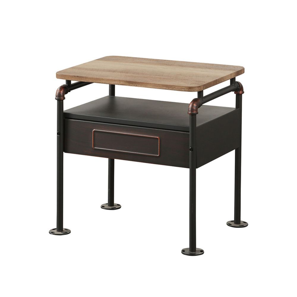 ACME Nicipolis - Side Table - Antique Oak & Sandy Gray | Meri Furniture