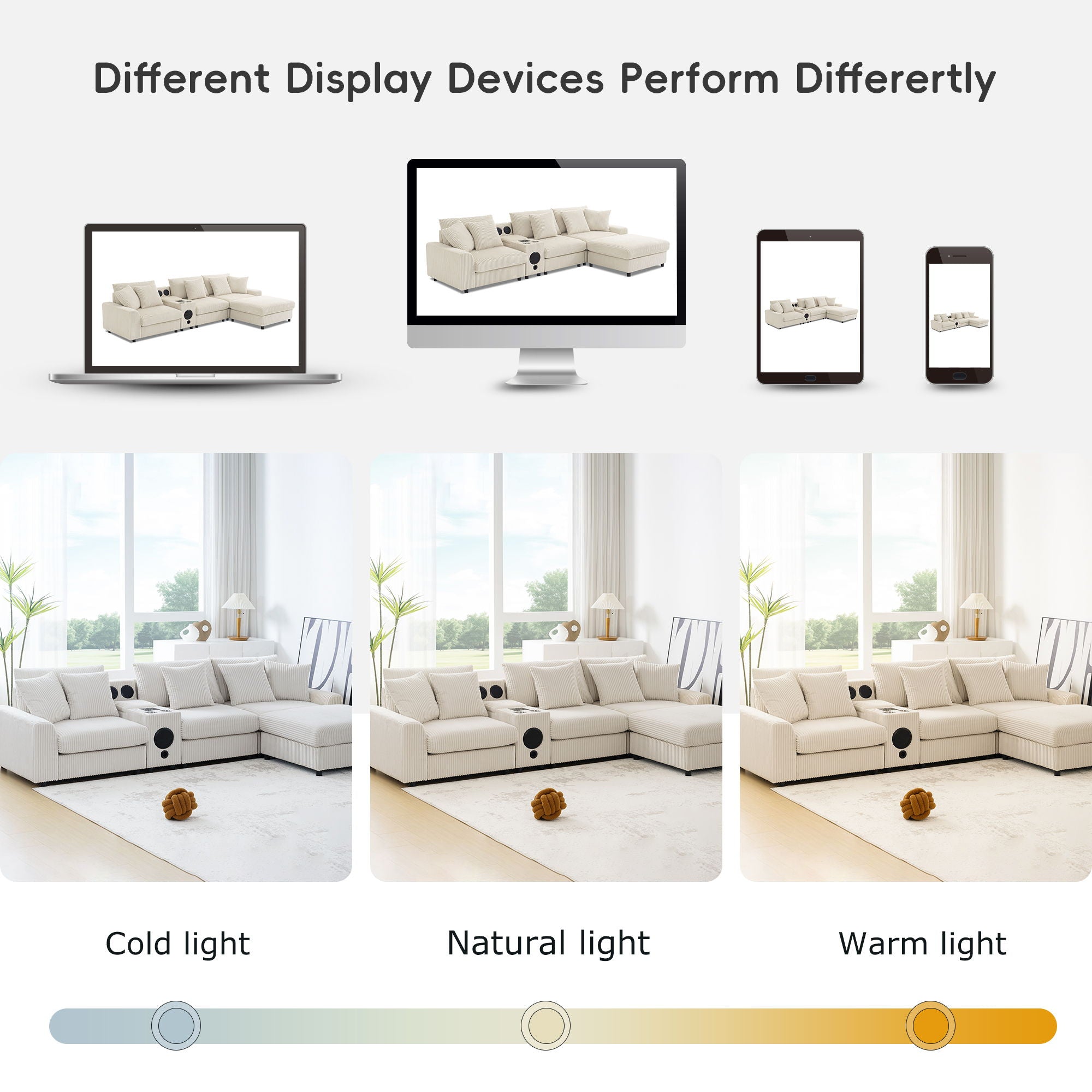 Sectional With Bluetooth Speakers L Shaped Couch With Console USB Charger, Cup Holders Storage Ottoman Deep And Wide Seat Cloud Sofa