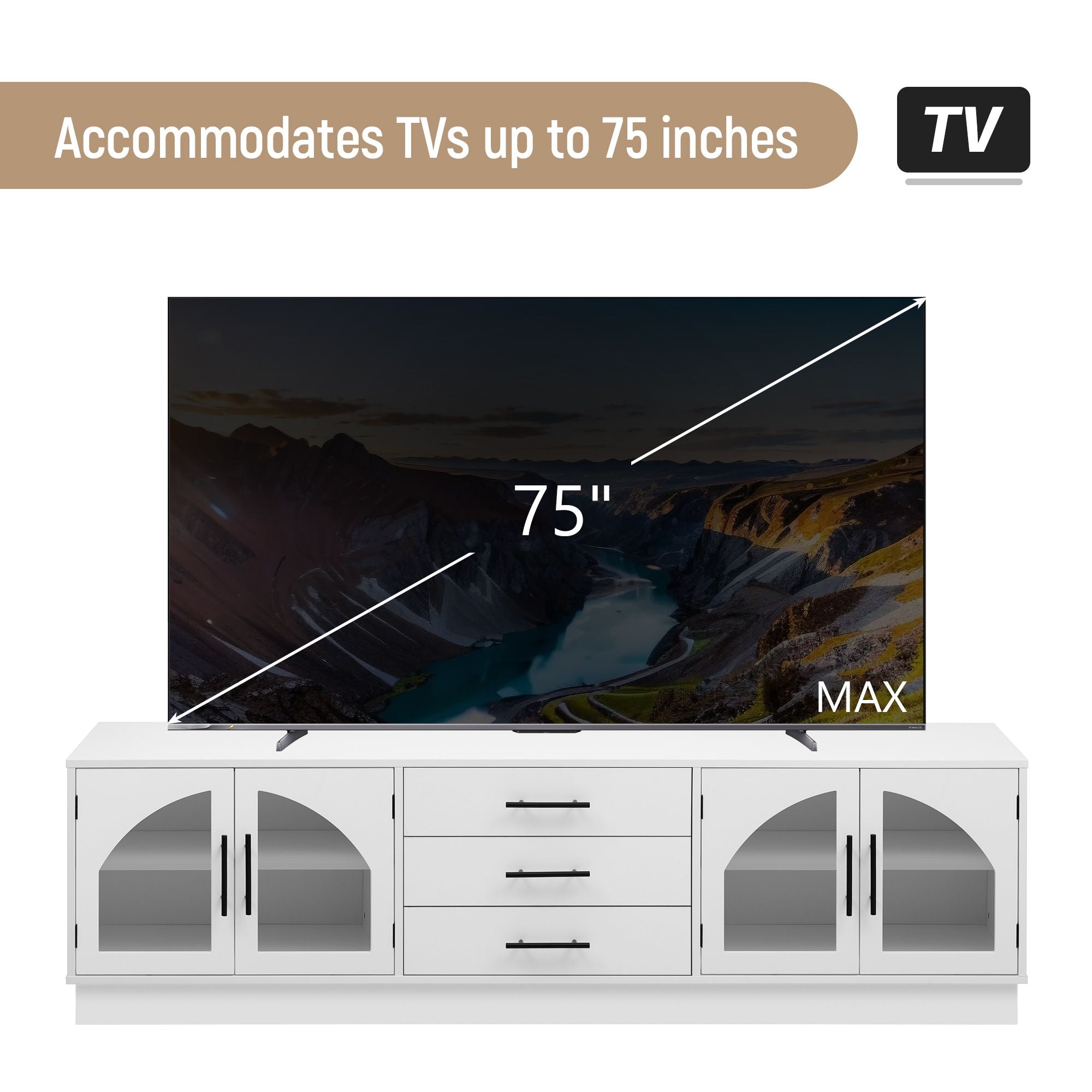 Modern Minimalist TV Stand, Entertainment Center Media Console Cabinet With Adjustable Shelves For Living Room