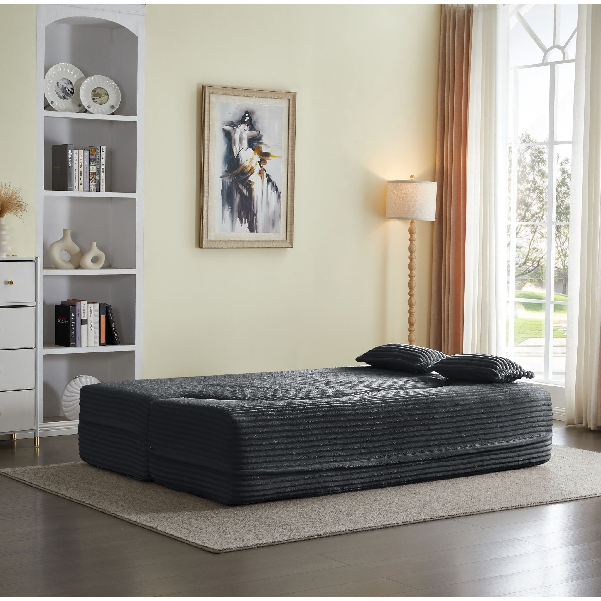 Floor Convertible Sleeper Sofa Bed With 2 Pillows