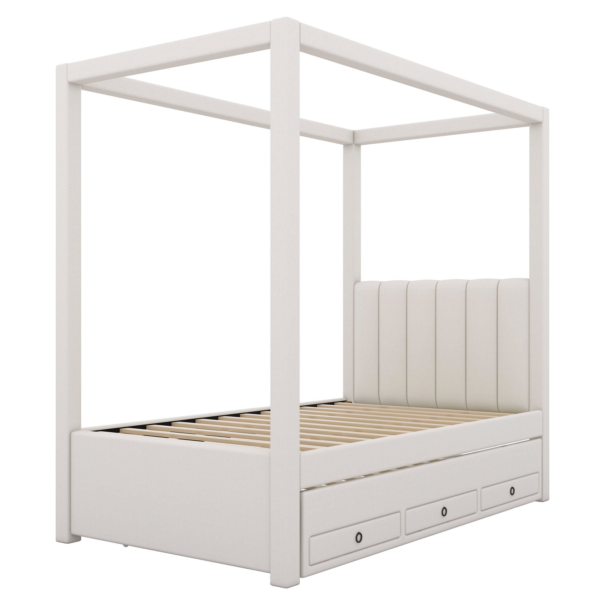 Upholstery Canopy Platform Bed With Trundle And Three Storage Drawers