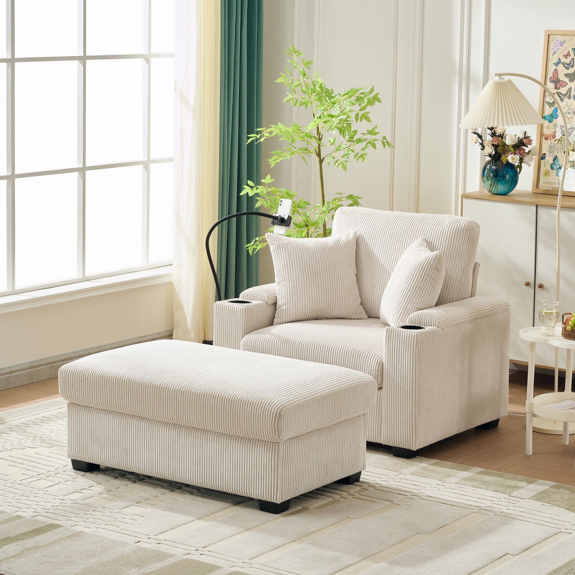 Oversized Chaise Lounge Chair With Ottoman And Storage