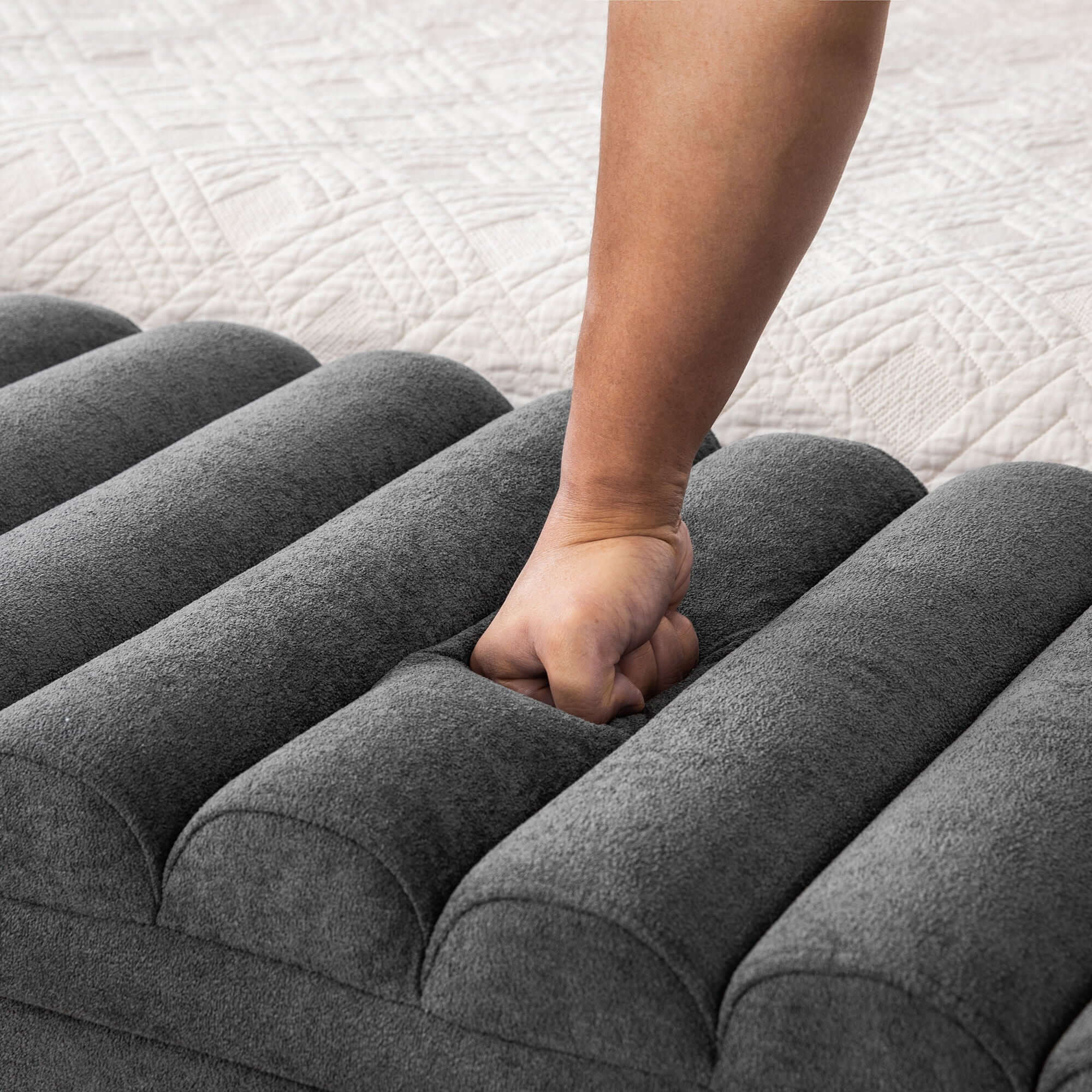 Wide Modern Upholstered Storage Bench With Rolled Armrest