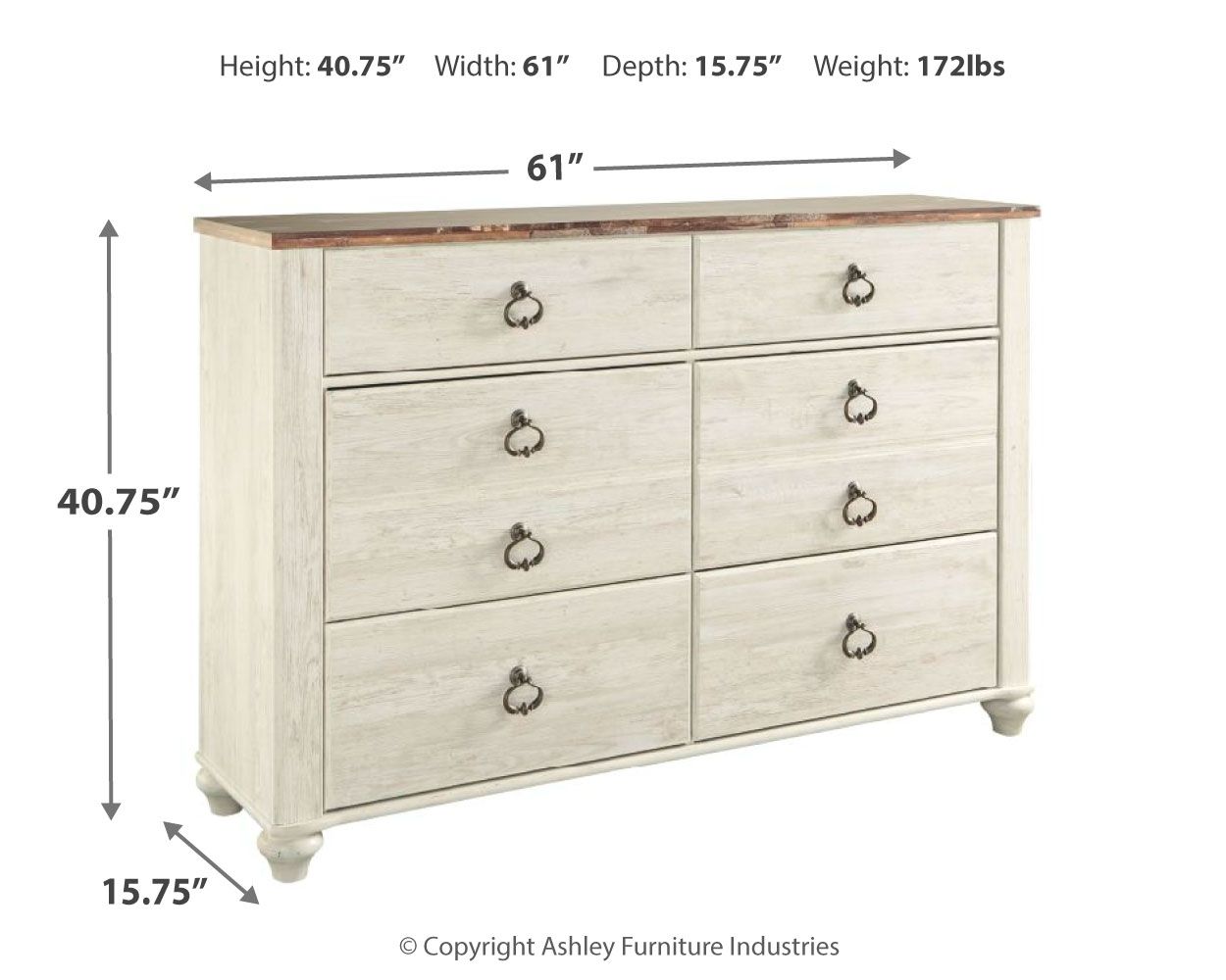 Ashley Furniture Willowton - Dresser, Mirror | Meri Furniture