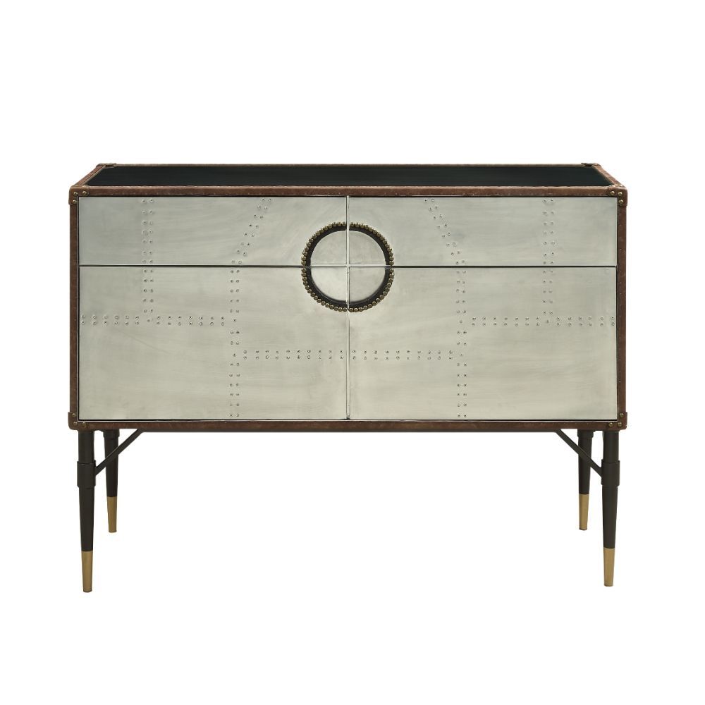 ACME Brancaster - Accent Table - Top Grain Leather & Aluminum | Meri Furniture