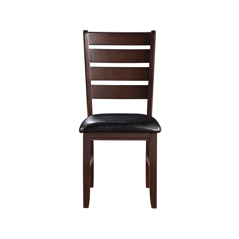 ACME Urbana - Side Chair (Set of 2) - Black Synthetic Leather & Cherry Finish | Meri Furniture