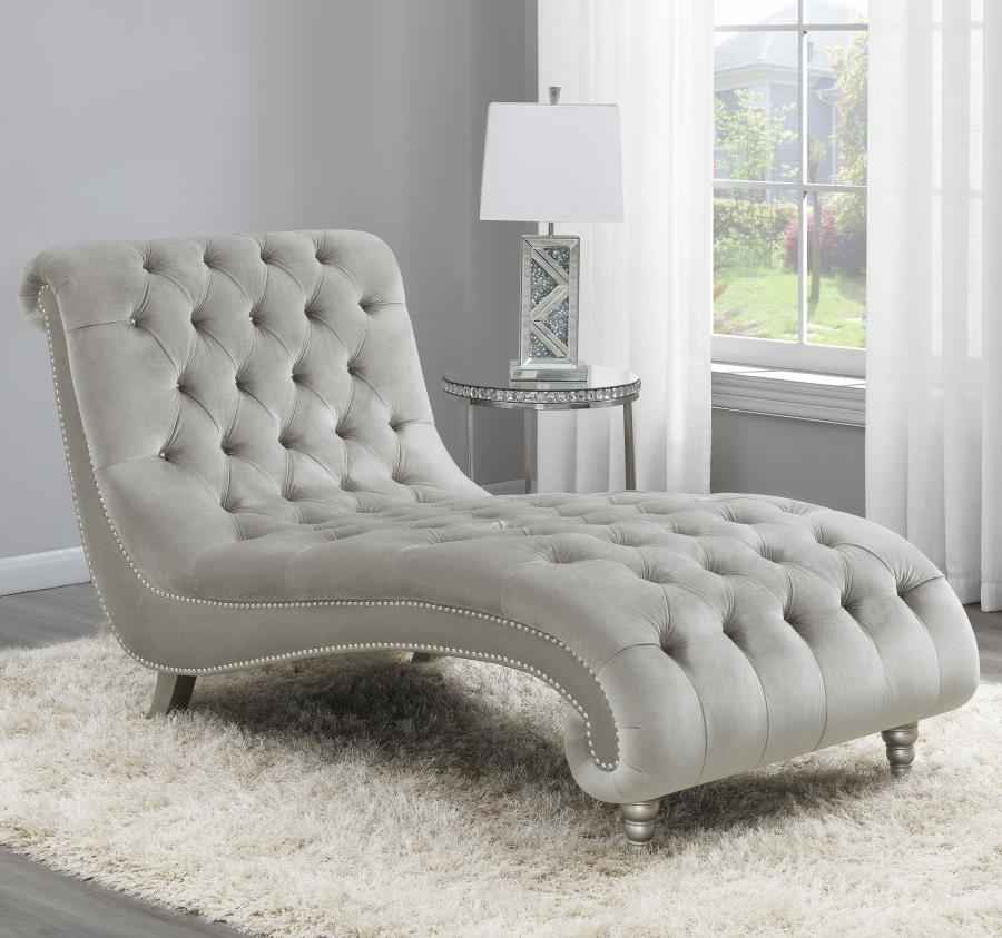 Coaster Fine Furniture Lydia - Velvet Upholstered Tufted Chaise - Gray | Meri Furniture