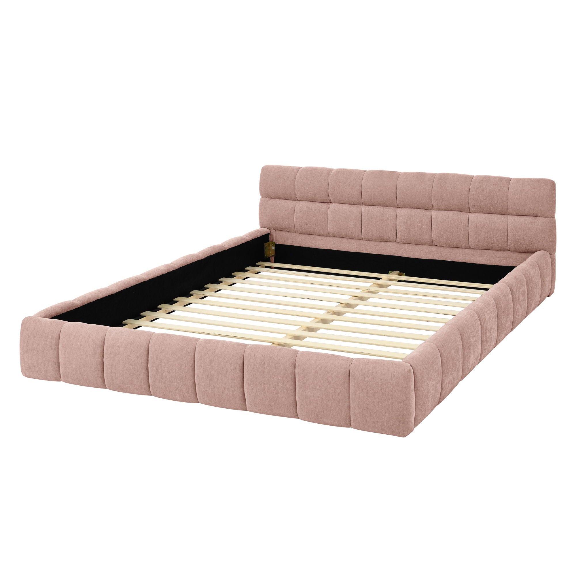 Modern Platform Bed Frame With Thick Chenille Fabric
