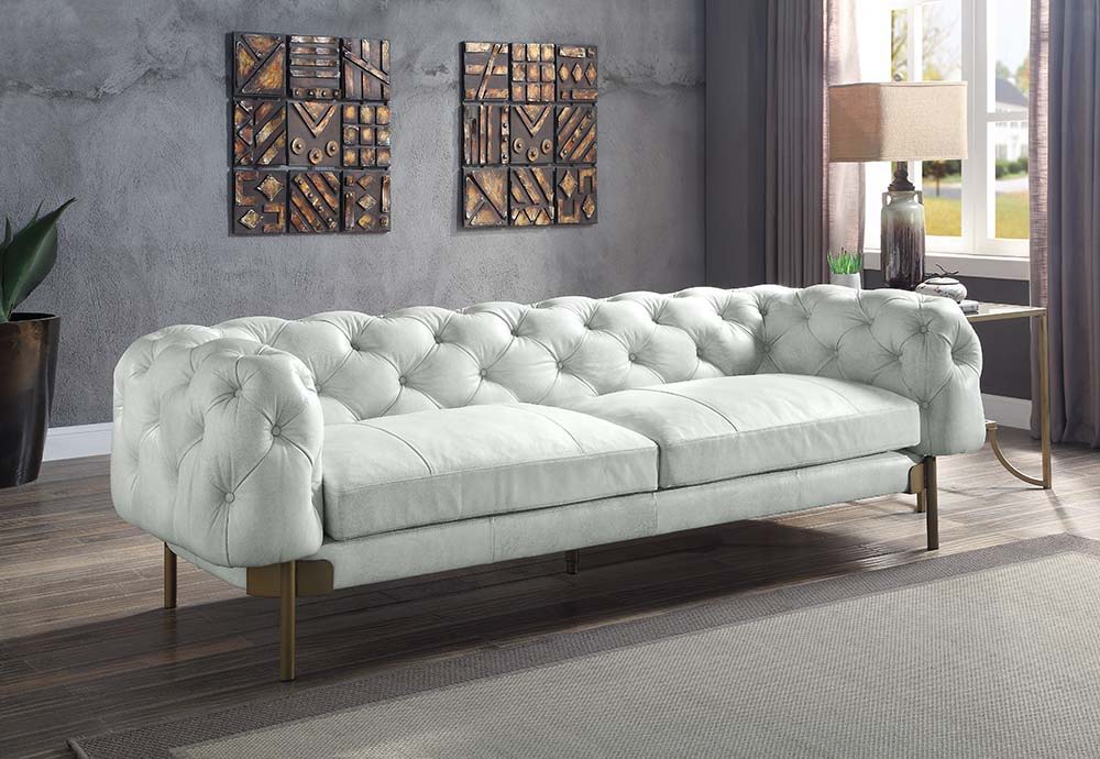 ACME Ragle - Sofa - Vintage White Top Grain Leather | Meri Furniture