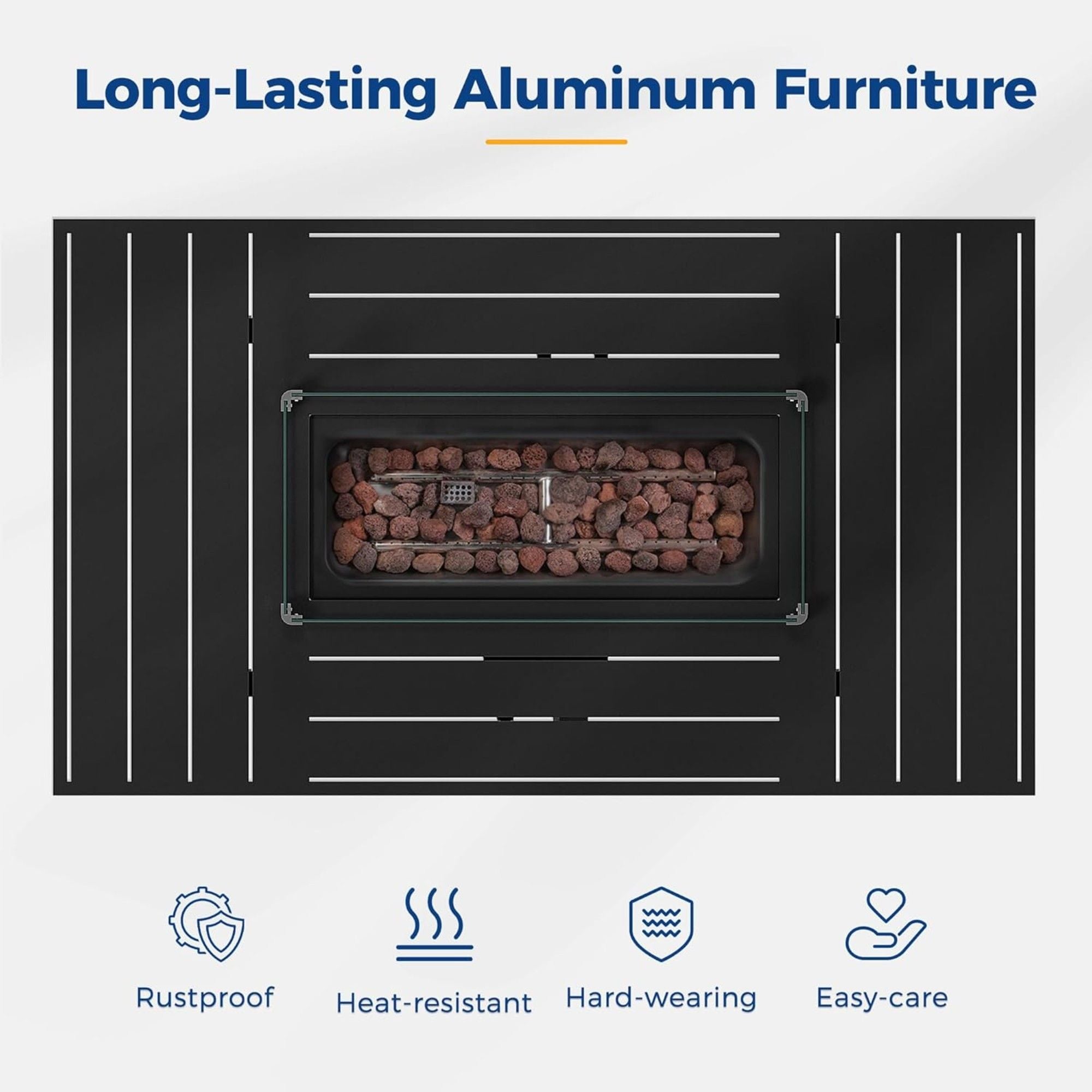 Rectangular Propane Fire Pit Table With Burner, Lava Rock, Waterproof Cover